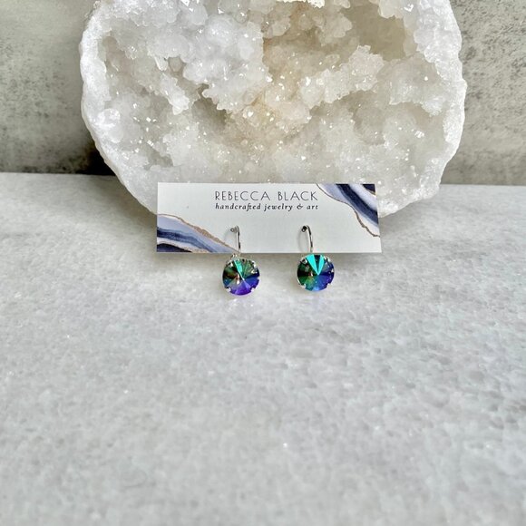 Preciosa Crystal Rivoli Drop Earrings Clear Rhinestone Silver Accent - Picture 2 of 4